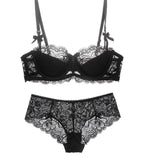 Lace Thin Cotton Underwear Women Set Black - D&A