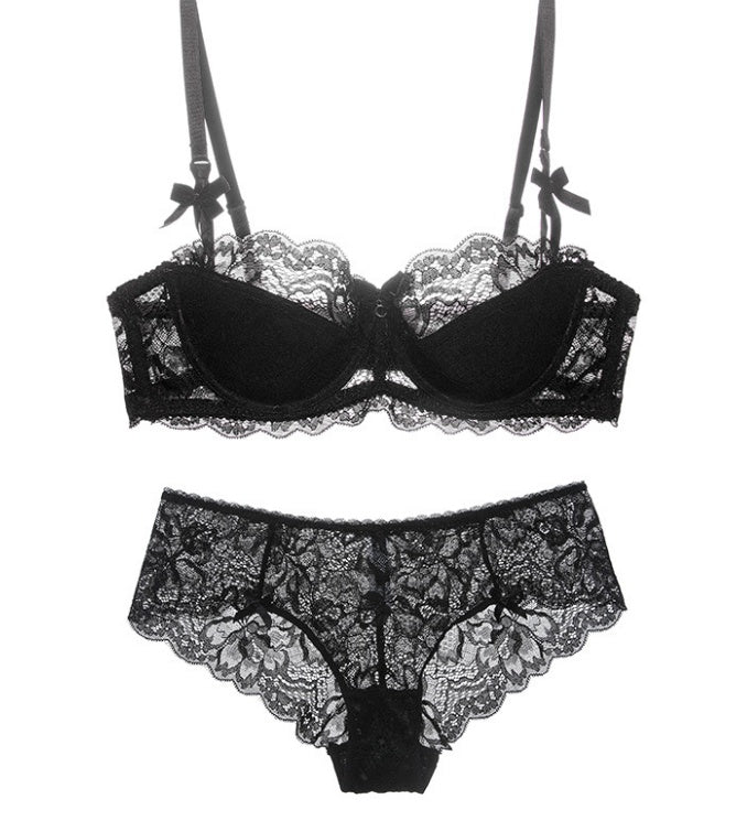 Lace Thin Cotton Underwear Women Set Black - D&A