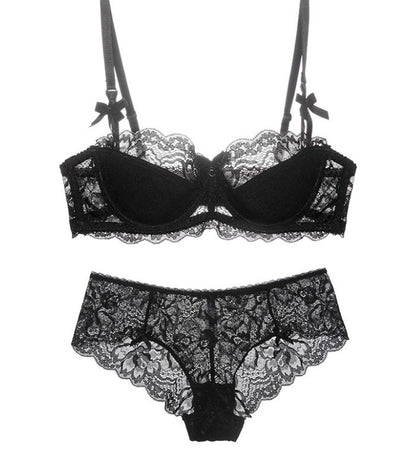 Lace Thin Cotton Underwear Women Set Black - D&A