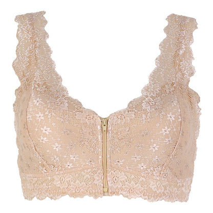 Cross-border Front Buckle Bra Front Zipper Sexy Lace Bra Vest Bra Upper Support Thin Underwear Skin - D&A