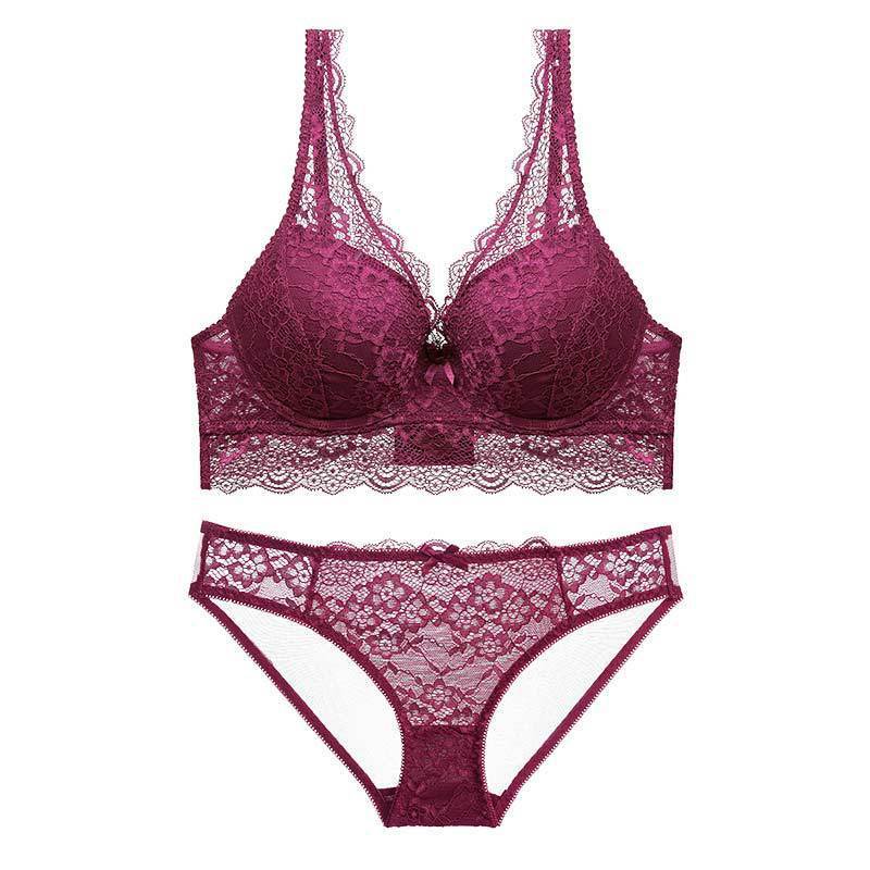 Breast-adjusting bra set Wine red - D&A