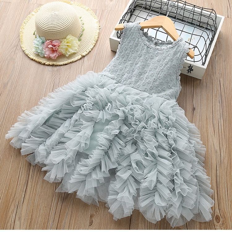 Autumn And Winter Explosions Hollow Children's Skirt Lace Long-sleeved Girls White Princess Dress Irregular Dress Grey - D&A