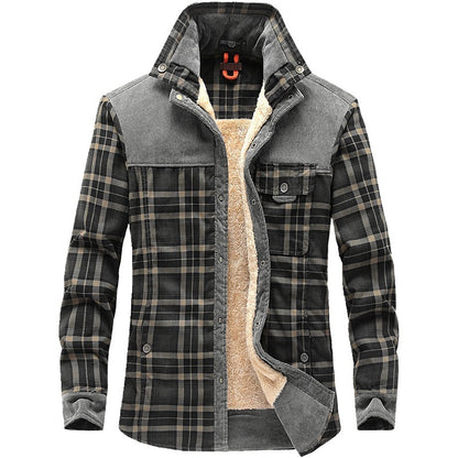 Winter Jacket Men Thicken Warm Fleece Jackets Coats Pure Cotton Plaid Jacket Military Clothes Grey - D&A