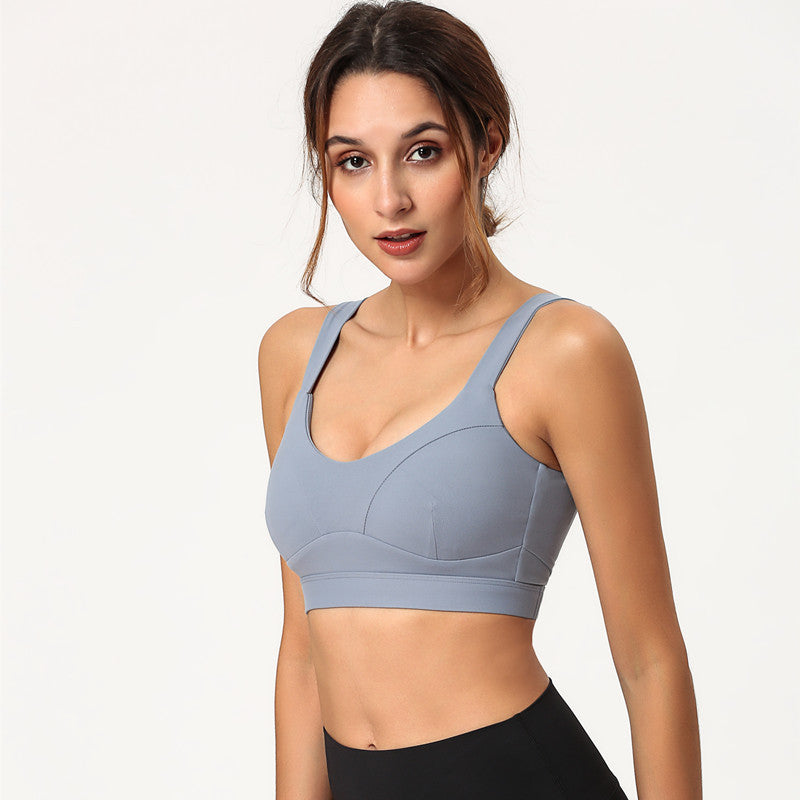 Shockproof gathered sports bra Grey blue - D&A