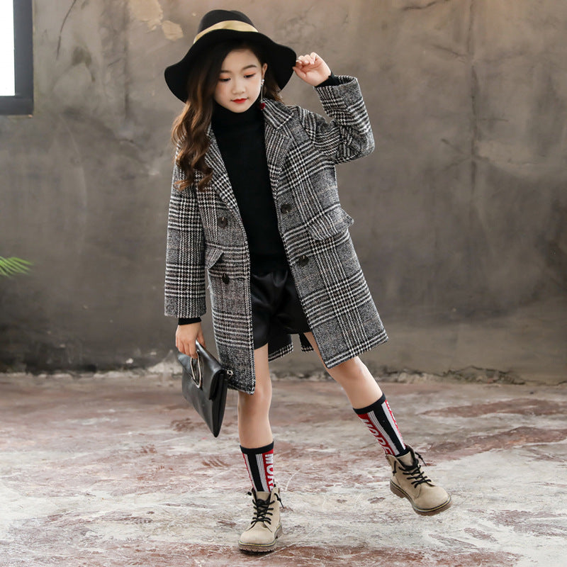 Gray plaid houndstooth coat for girls Grey - D&A
