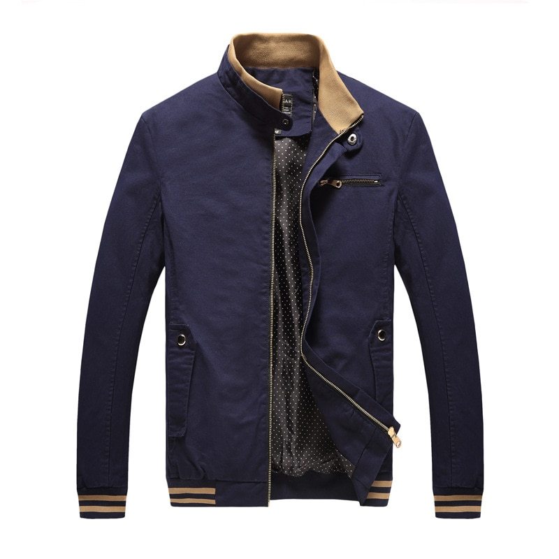 Spring Autumn Men Casual Jacket Coat Men's Fashion Washed Pure Cotton Brand Clothing Jackets Male Coats Navy Blue - D&A