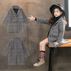 Gray plaid houndstooth coat for girls - D&A