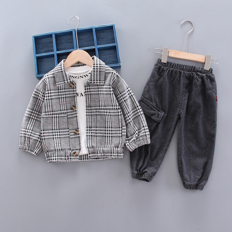 Baby boy long sleeve plaid suit Grey - D&A