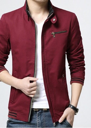 Brand New Spring Autumn Men Casual Jacket Coat Men's Fashion Washed Pure Cotton Brand-Clothing Jackets Male Coats Wine Red2 - D&A