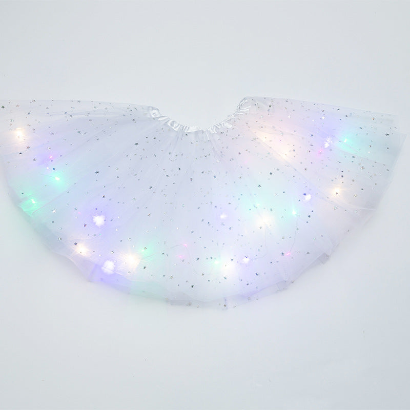 Magical & Luminous LED Princess Halloween Tutu Skirt Sequins Shiny Skirt white - D&A