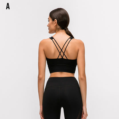 Sports bra fitness shockproof running bra without steel ring Black - D&A