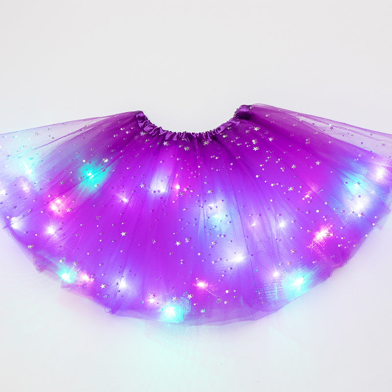 Magical & Luminous LED Princess Halloween Tutu Skirt Sequins Shiny Skirt Purple - D&A