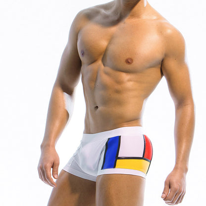 Men's Multi-color Mosaic Craft Boxer Swimming Trunks - D&A