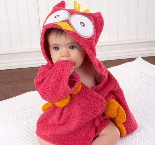 Cartoon Cute Animal Modeling Baby Bath Towels Baby Bathrobes Cotton Children's Bathrobes Baby Hooded Red owl - D&A