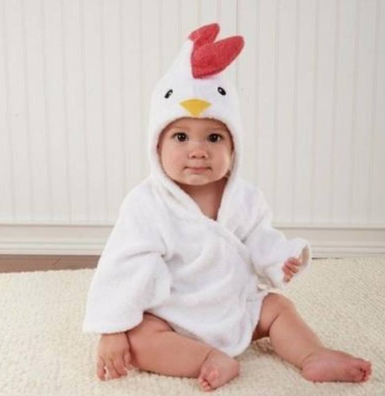 Cartoon Cute Animal Modeling Baby Bath Towels Baby Bathrobes Cotton Children's Bathrobes Baby Hooded White chicken One size - D&A