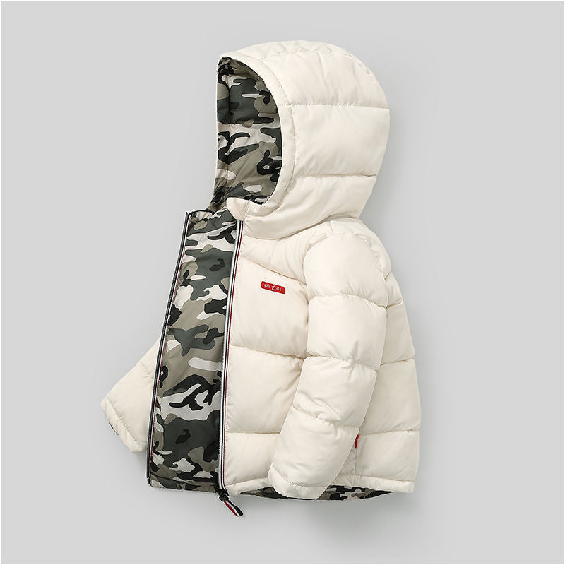 Middle And Small Children Wear Double-sided Padded Winter Jackets White - D&A