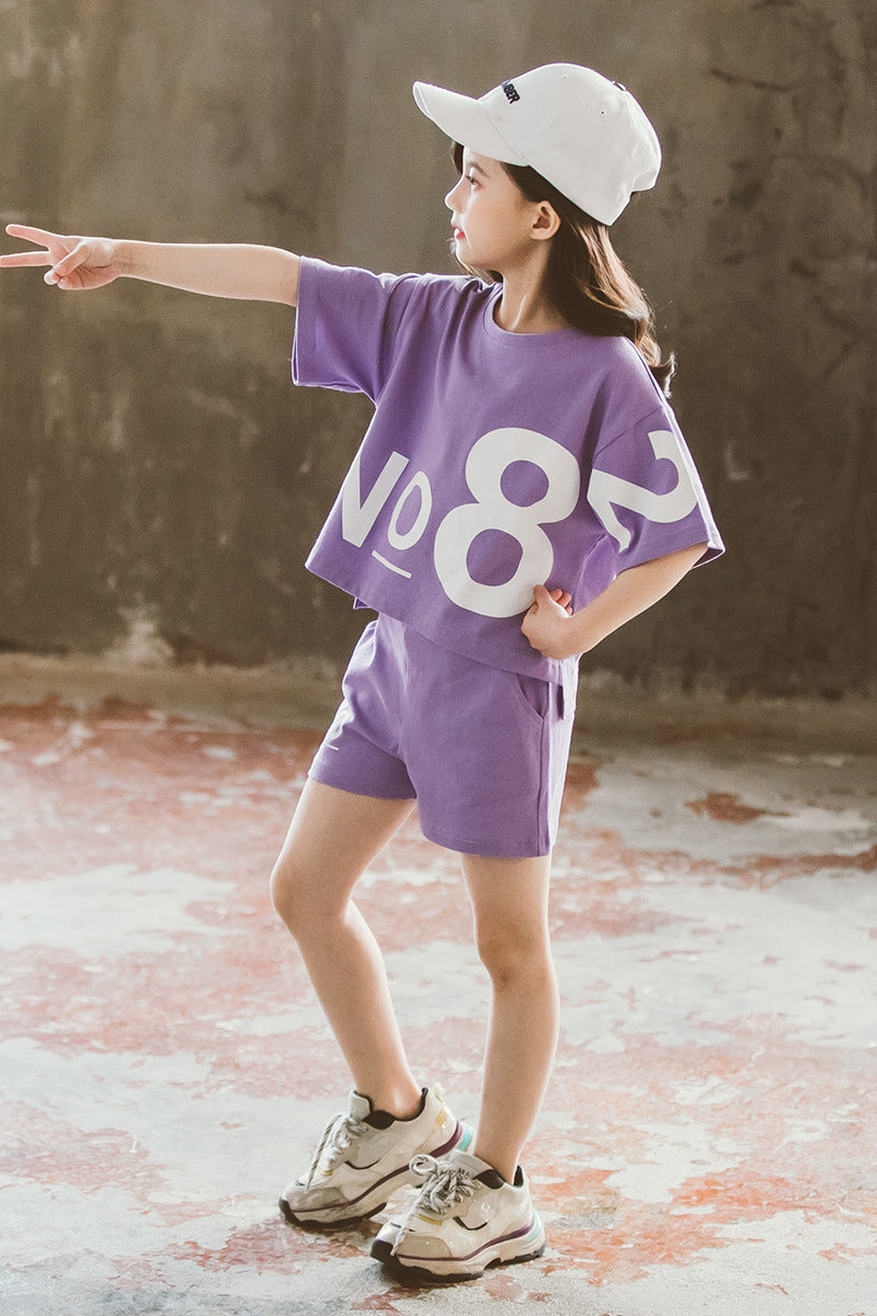 Loose Children's Wear Girl Short-sleeved Big Kids Sports Two-piece Suit - D&A