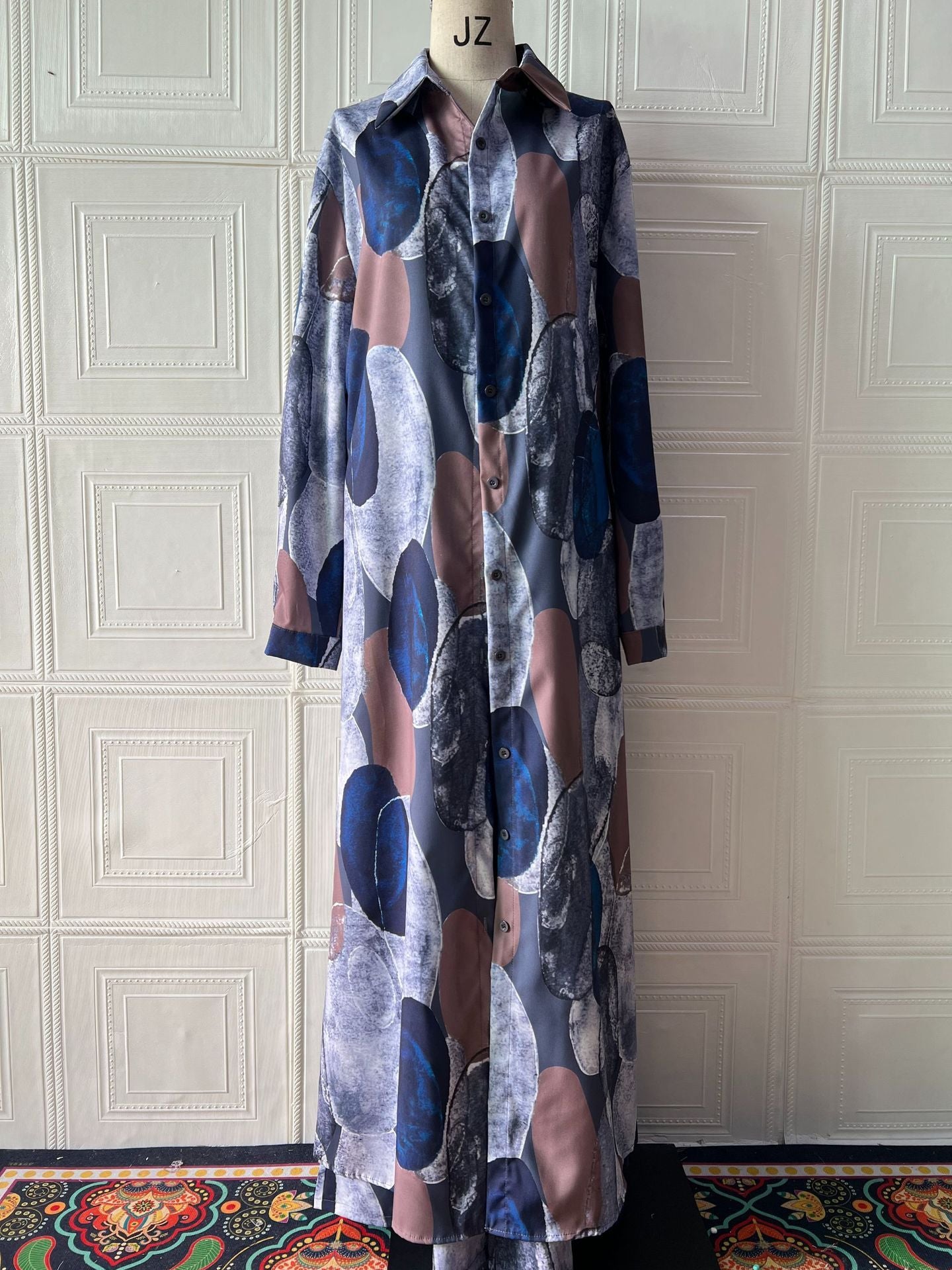 Elegant Sexy Fashion Print Top Wide Leg Pants Two-piece Set Gray - D&A