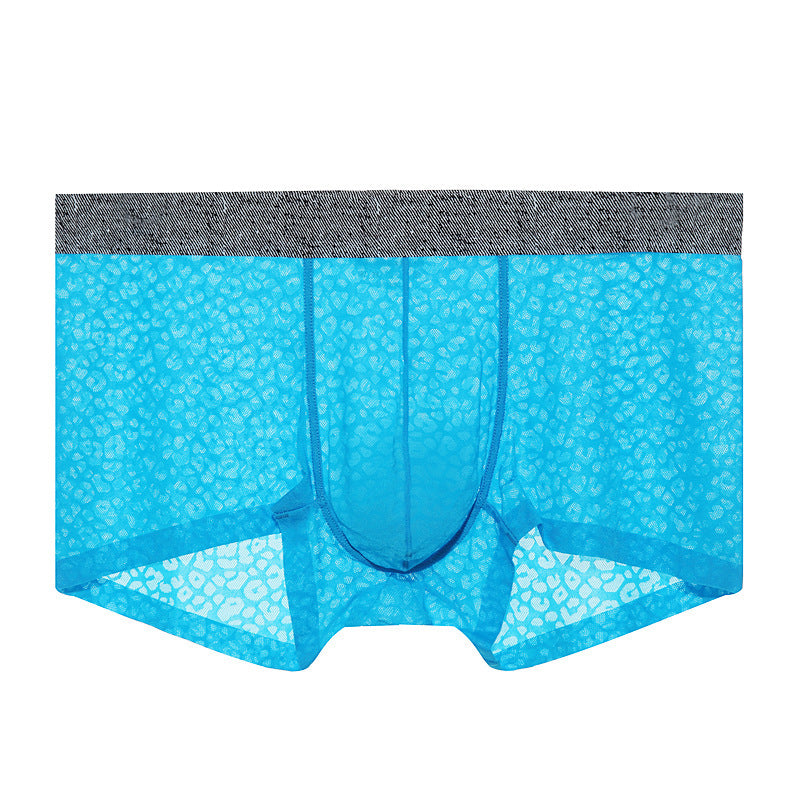 Men's Lace One-piece Seamless Thin Breathable Sweat-absorbent Sexy Transparent Boxer Briefs - D&A