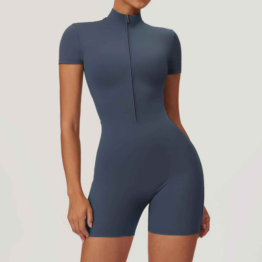 Summer Zipper Short Sleeved Yoga Jumpsuit For Women, Dance And Fitness, Tight Fitting Sports Jumpsuit