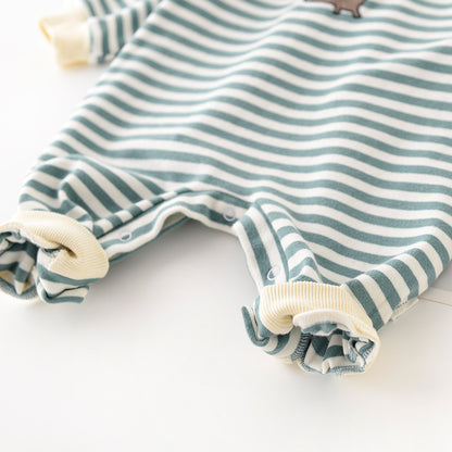 Male And Female Baby Cartoon Striped Dinosaur Embroidery Long-Sleeved Jumpsuit - D&A