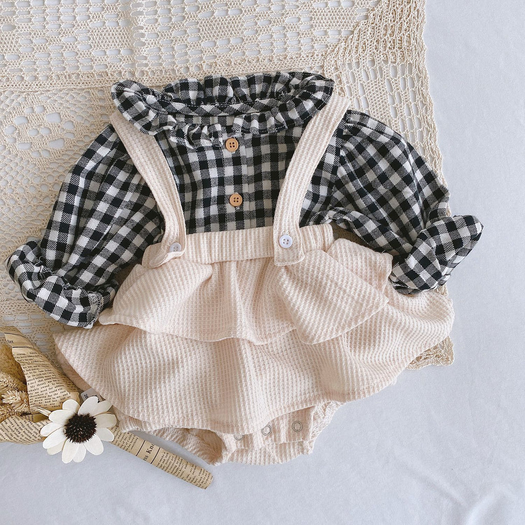 Baby Romper 0-2 Years Old Baby Clothes Baby Girl Foreign Style Pleated Lotus Leaf Sling Climber Apricot - D&A