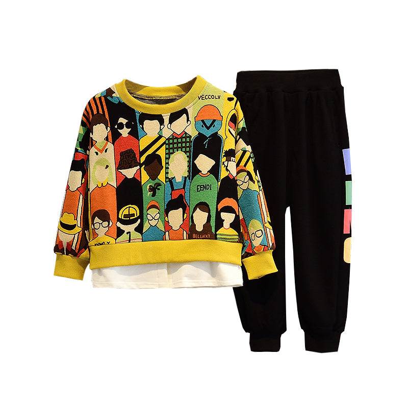 Children's Clothing Boy Autumn Clothing Suit Autumn New Style Korean Casual Cartoon Two-Piece Suit Spring And Autumn Models Big Kids Trend - D&A