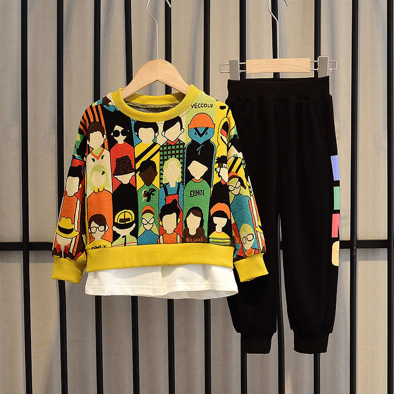 Children's Clothing Boy Autumn Clothing Suit Autumn New Style Korean Casual Cartoon Two-Piece Suit Spring And Autumn Models Big Kids Trend - D&A