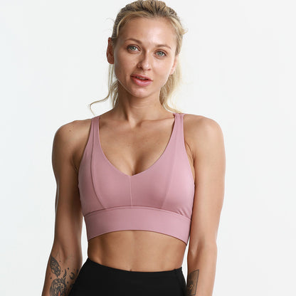 Shockproof Cross Straps Bra Running Gym Sports Bra Top Pink - D&A