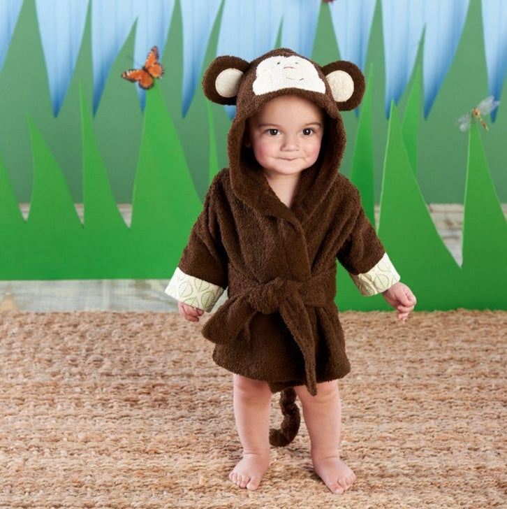 Cartoon Cute Animal Modeling Baby Bath Towels Baby Bathrobes Cotton Children's Bathrobes Baby Hooded Brown monkey - D&A