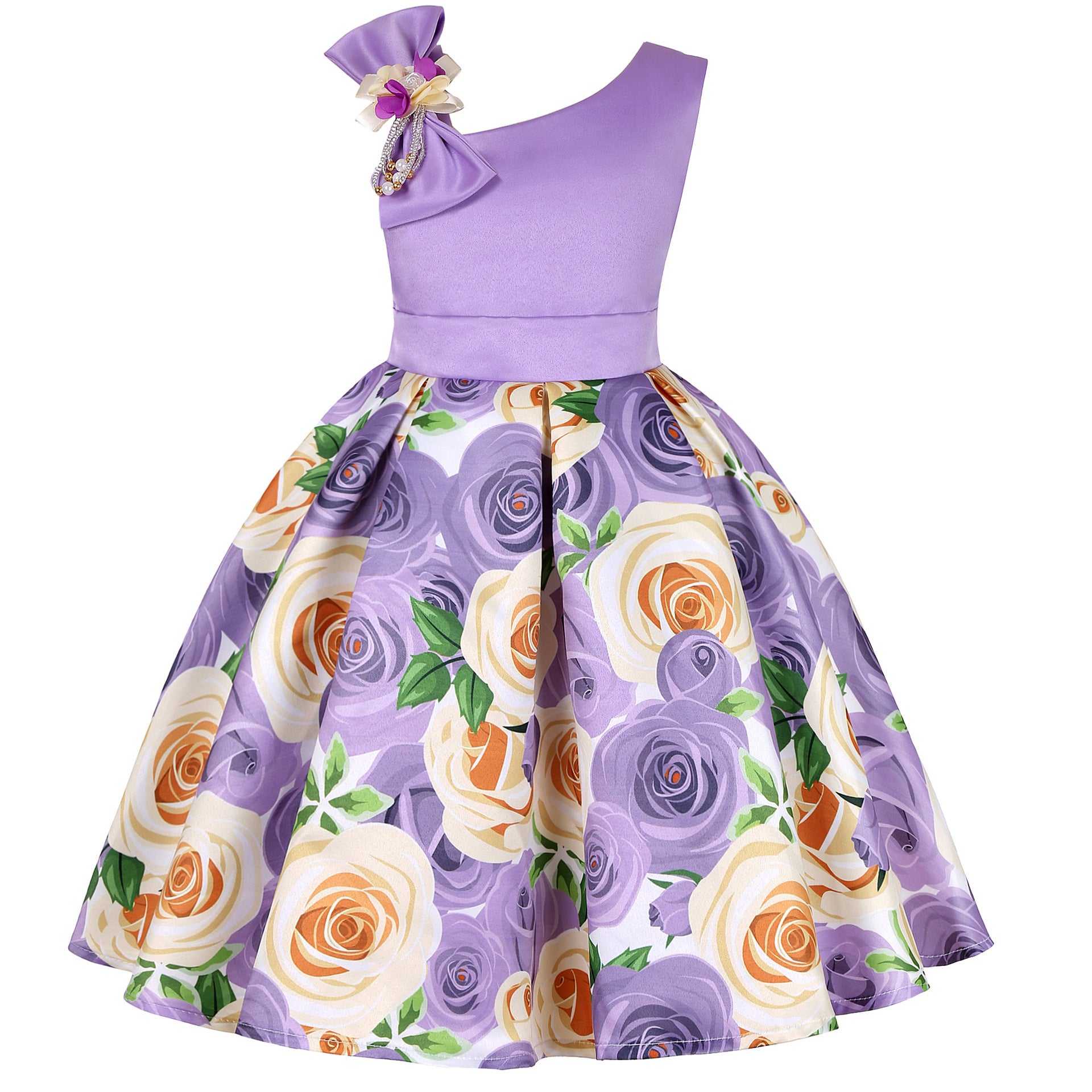 Girls' Dresses Girls' Princess Dresses Digital Print Children's Dresses Purple - D&A