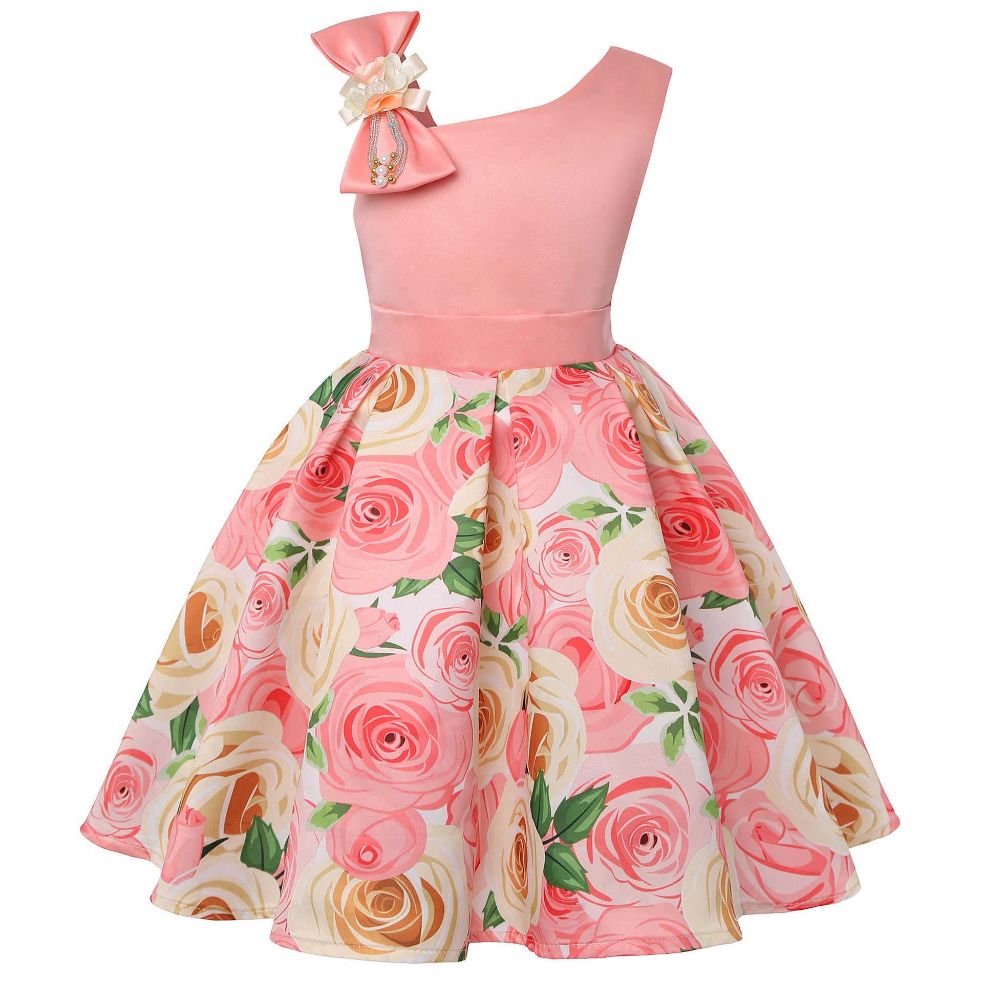 Girls' Dresses Girls' Princess Dresses Digital Print Children's Dresses Peach flour - D&A