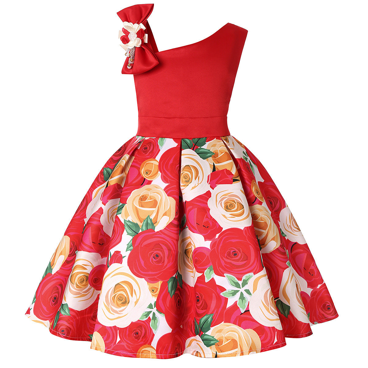 Girls' Dresses Girls' Princess Dresses Digital Print Children's Dresses Red - D&A