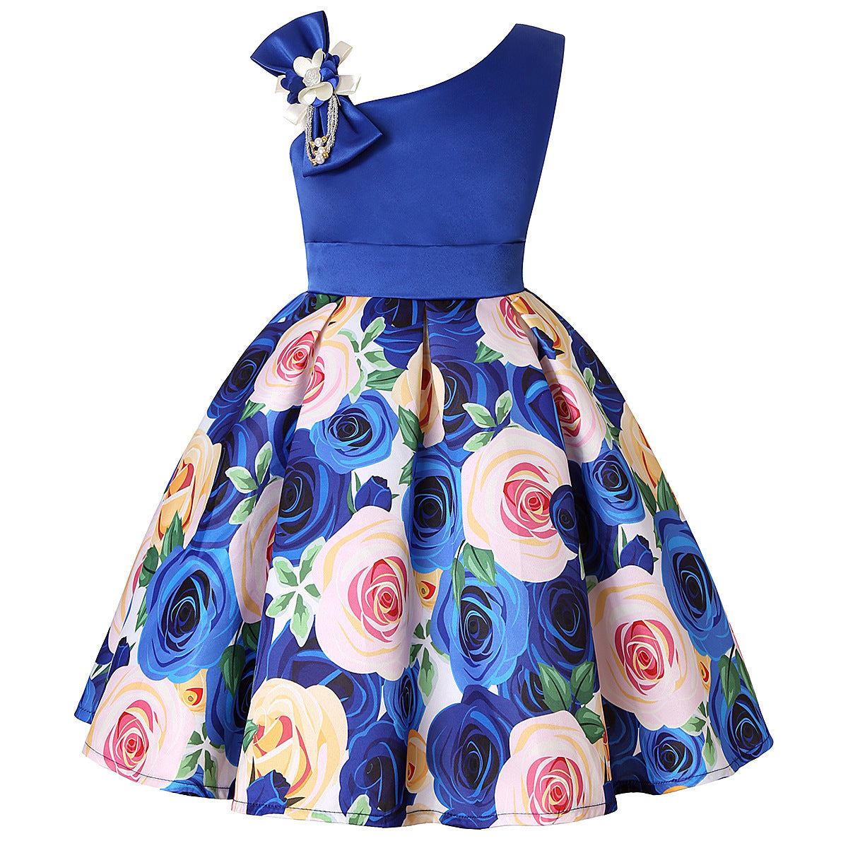 Girls' Dresses Girls' Princess Dresses Digital Print Children's Dresses Blue - D&A