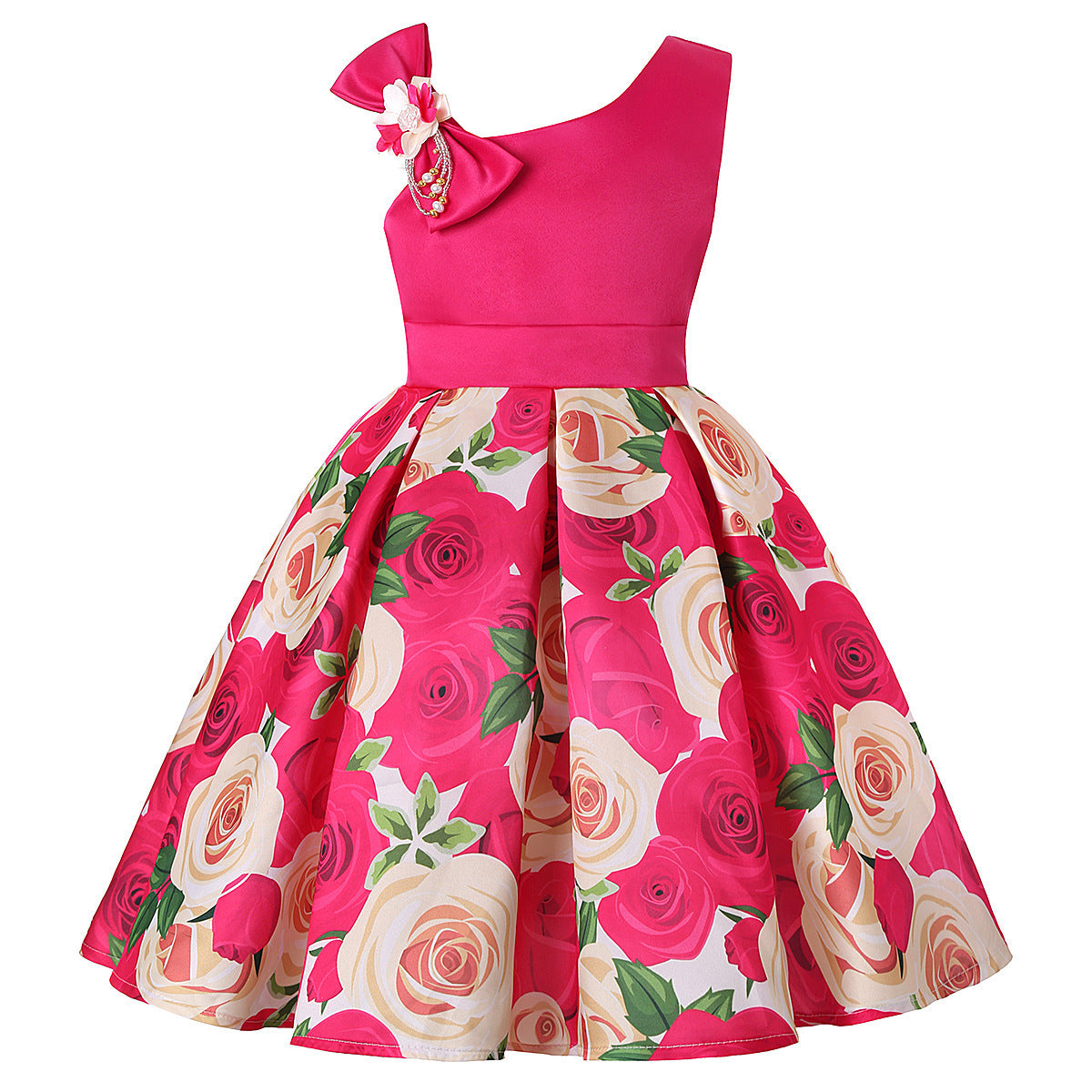 Girls' Dresses Girls' Princess Dresses Digital Print Children's Dresses Rose Red - D&A