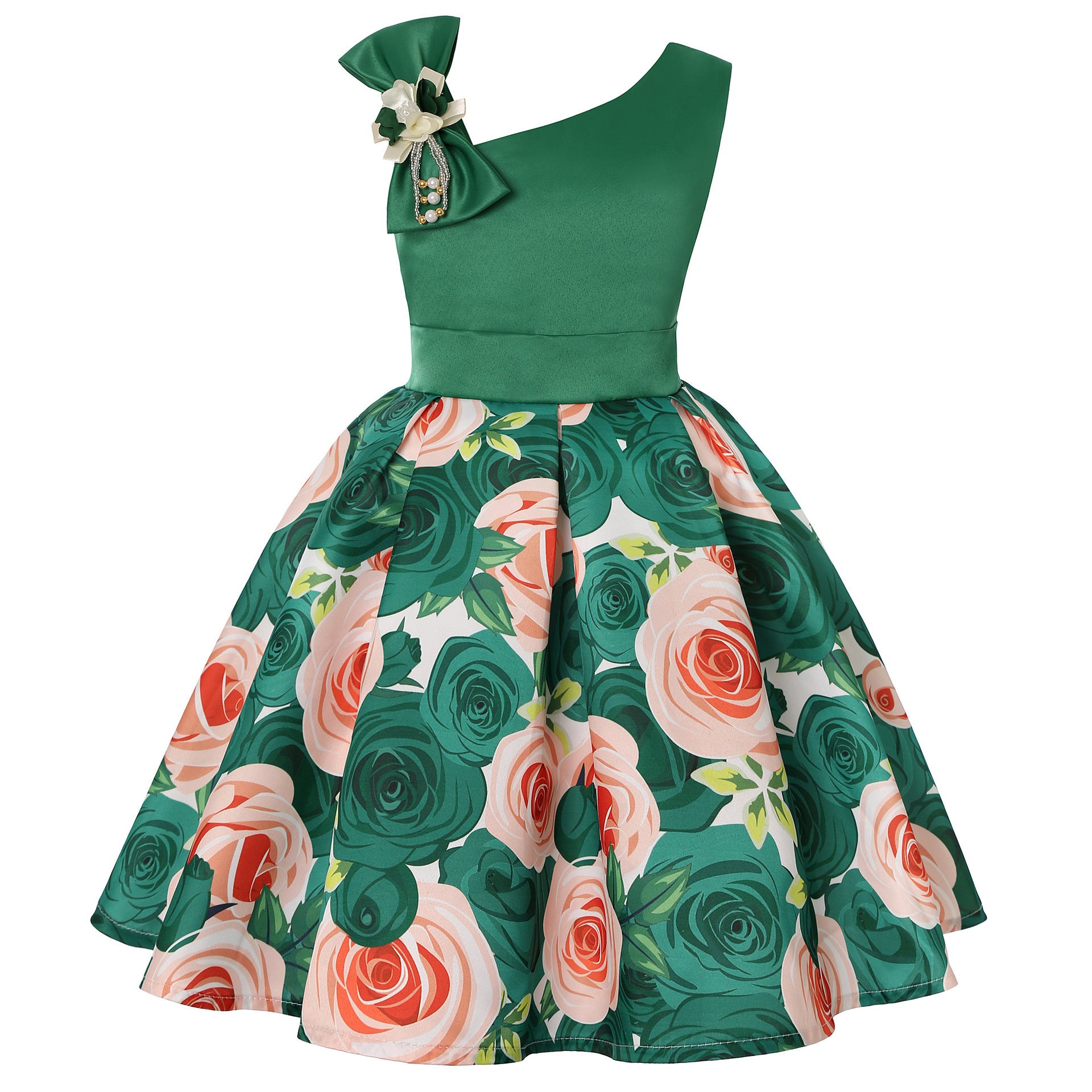 Girls' Dresses Girls' Princess Dresses Digital Print Children's Dresses Green - D&A