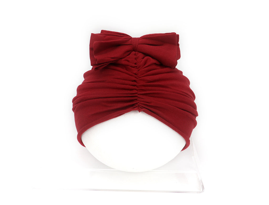 Cute Baby Hat Newborn Soft Baby Girl Hat Turban Infant Toddler Baby Cap Bonnet Headwraps 35 to 48 Wine Red - D&A