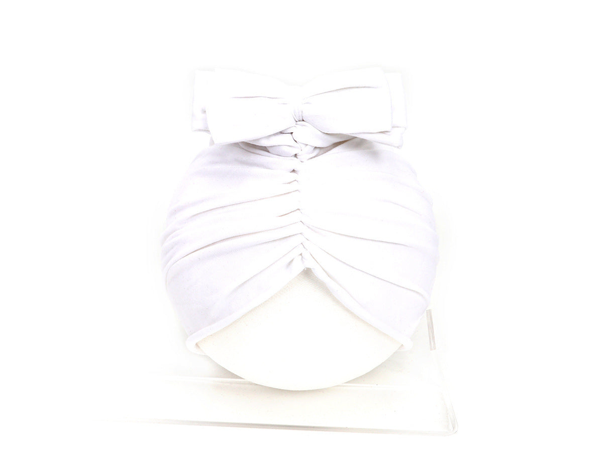 Cute Baby Hat Newborn Soft Baby Girl Hat Turban Infant Toddler Baby Cap Bonnet Headwraps 35 to 48 White - D&A