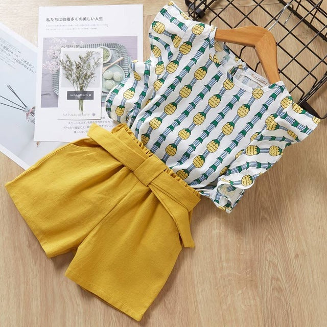 Kids Girls Clothes For Baby Girl Kids T-Shirt Shorts Suit Yellow B - D&A