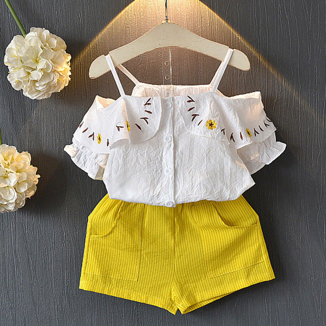 Kids Girls Clothes For Baby Girl Kids T-Shirt Shorts Suit Yellow - D&A