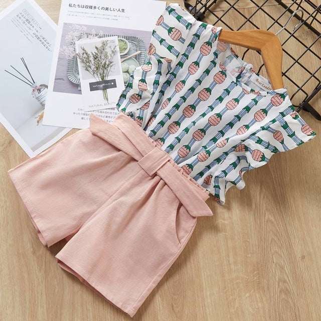 Kids Girls Clothes For Baby Girl Kids T-Shirt Shorts Suit Pink B - D&A