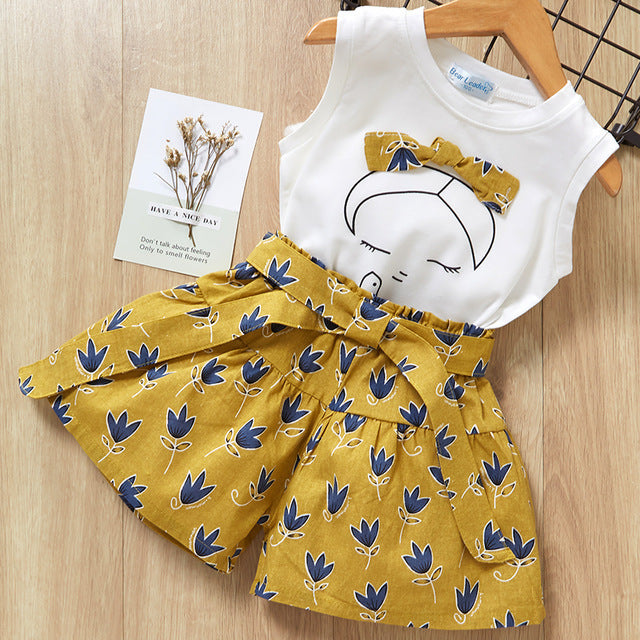Kids Girls Clothes For Baby Girl Kids T-Shirt Shorts Suit Yellow C - D&A