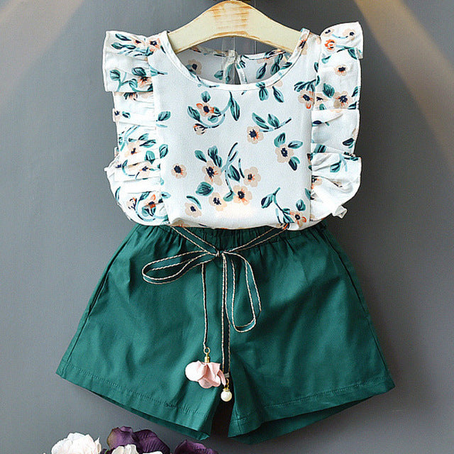Kids Girls Clothes For Baby Girl Kids T-Shirt Shorts Suit Green B - D&A