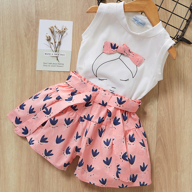 Kids Girls Clothes For Baby Girl Kids T-Shirt Shorts Suit Pink - D&A