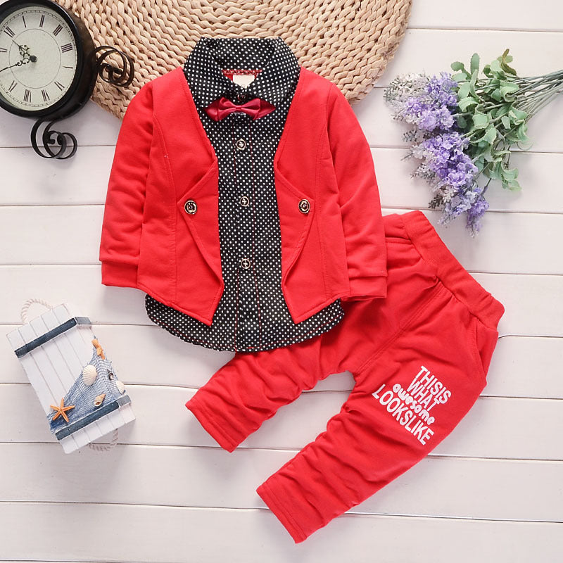 New Design Toddler Boys Casual Suit Set Boys Clothes Set Printed Suit Infant Boys Children Clothing Set Red - D&A