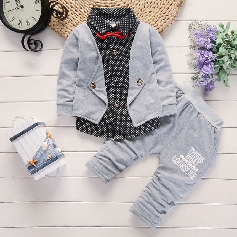 New Design Toddler Boys Casual Suit Set Boys Clothes Set Printed Suit Infant Boys Children Clothing Set Grey - D&A