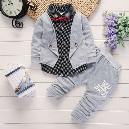 New Design Toddler Boys Casual Suit Set Boys Clothes Set Printed Suit Infant Boys Children Clothing Set Grey - D&A