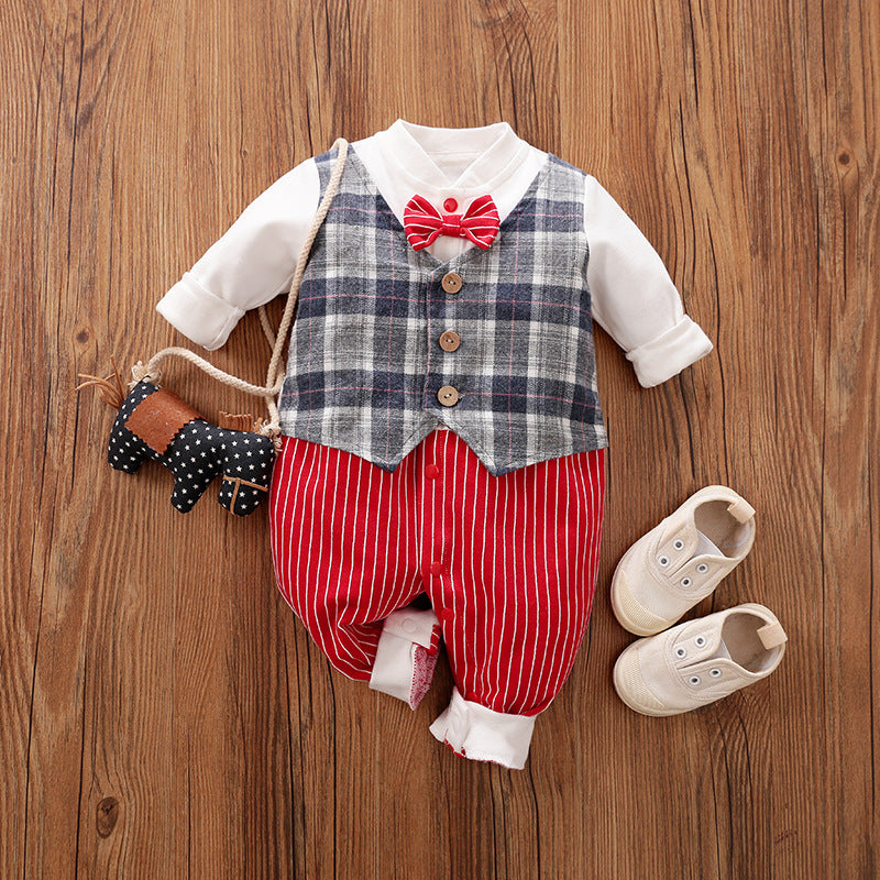 Baby Jumpsuit Spring And Autumn Models Foreign Trade Gentleman Baby Clothes Long-Sleeved Baby Clothes Baby Clothes as shown E - D&A
