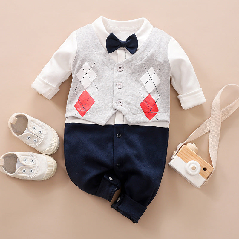 Baby Jumpsuit Spring And Autumn Models Foreign Trade Gentleman Baby Clothes Long-Sleeved Baby Clothes Baby Clothes as shown J - D&A