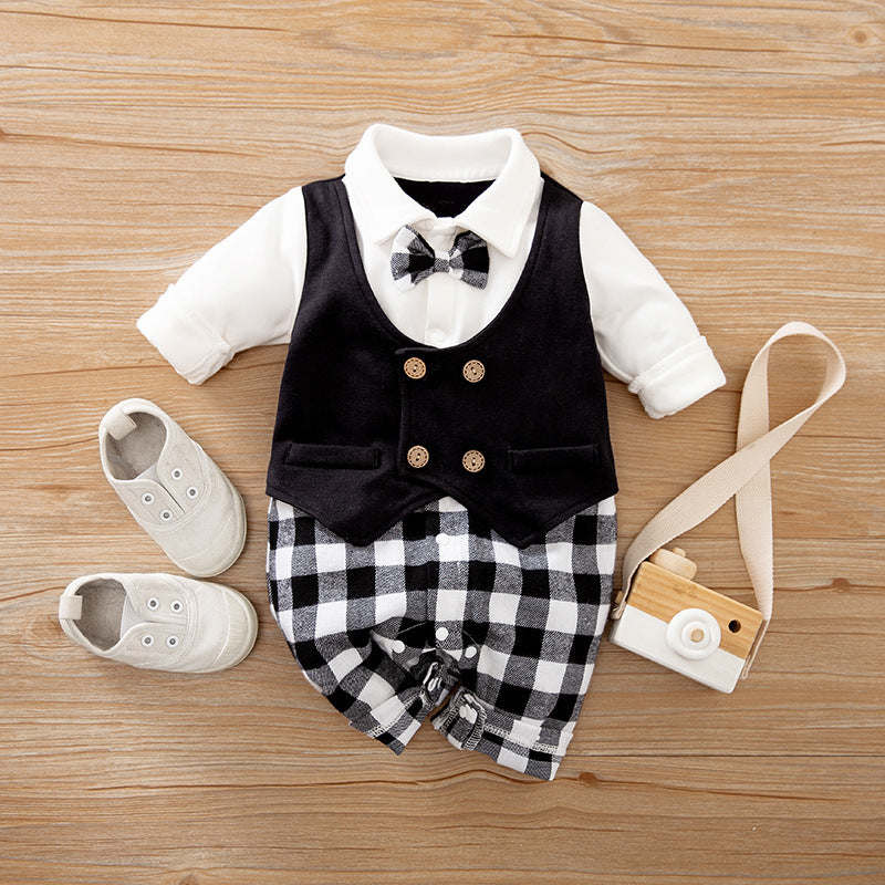 Baby Jumpsuit Spring And Autumn Models Foreign Trade Gentleman Baby Clothes Long-Sleeved Baby Clothes Baby Clothes as shown L - D&A